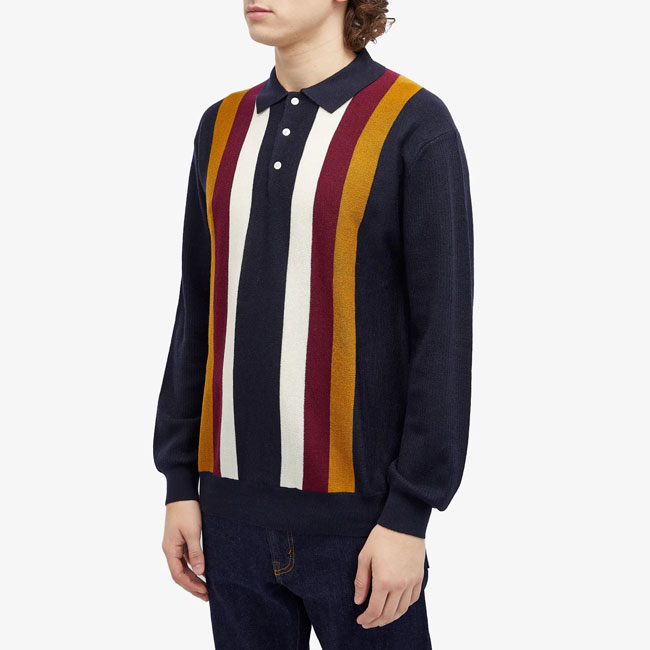 Beams Plus long-sleeve stripe knit polo shirt